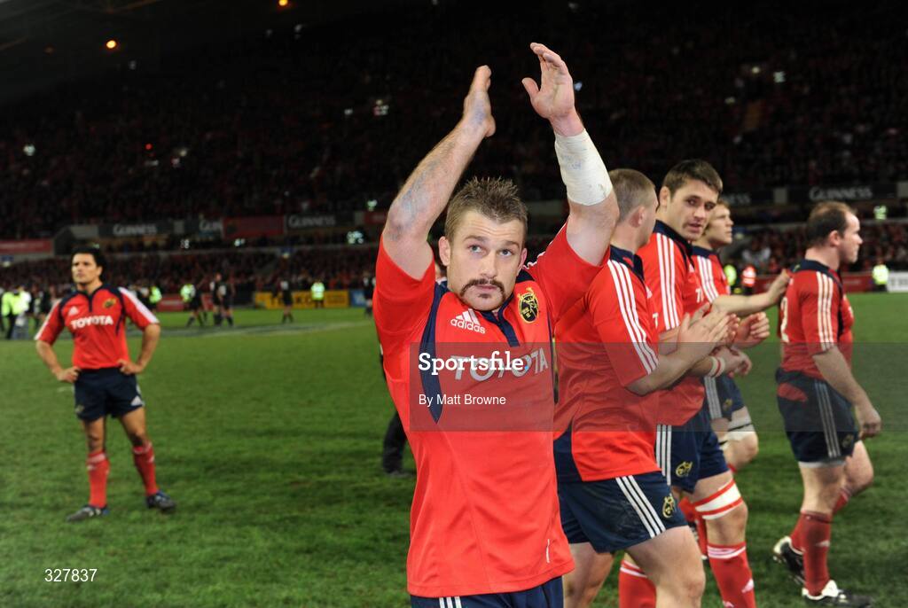 18 November 2008; Munster's Jeremy Manning acknowledges the fans after the game. Zurich Challenge Match, Munster v New Zealand, Thomond Park, Limerick. Picture credit: Matt Browne / SPORTSFILE