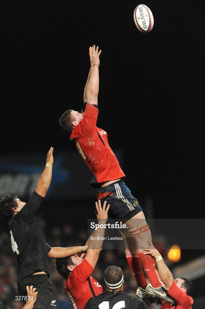 18 November 2008; Donnacha Ryan, Munster, in action against Ross Filipo, New Zealand. Zurich Challenge Match, Munster v New Zealand, Thomond Park, Limerick. Picture credit: Brian Lawless / SPORTSFILE