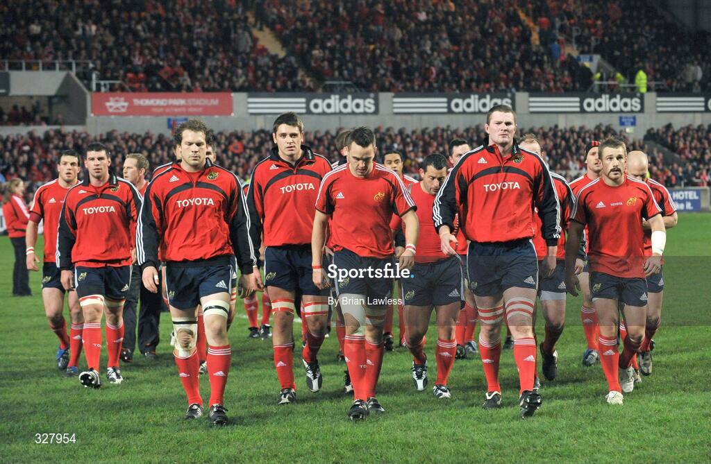 18 November 2008; The Munster players make their way from the pitch before the match. Zurich Challenge Match, Munster v New Zealand, Thomond Park, Limerick. Picture credit: Brian Lawless / SPORTSFILE