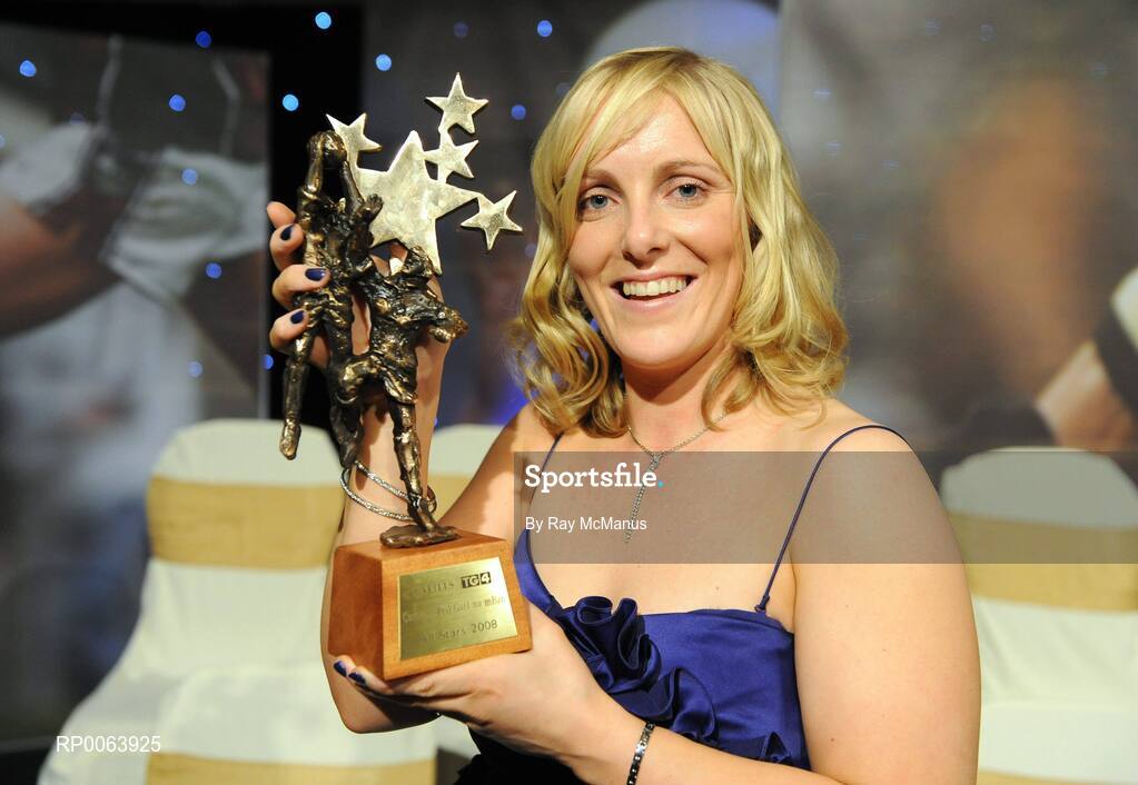 15 November 2008; Elaine Harte of Cork with her All Star award. TG4 O'Neill's Ladies Football All-Stars Awards, Citywest Hotel, Dublin. Picture credit:  Ray McManus / SPORTSFILE