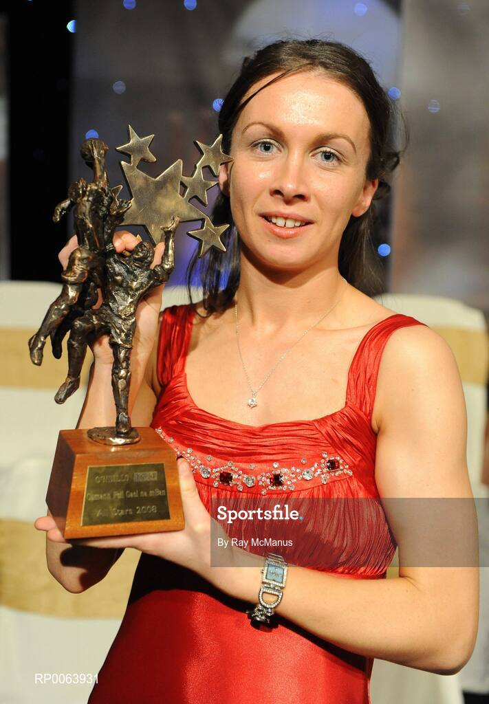 15 November 2008; Sharon Courtney of Monaghan with her All Star award. TG4 O'Neill's Ladies Football All-Stars Awards, Citywest Hotel, Dublin. Picture credit:  Ray McManus / SPORTSFILE