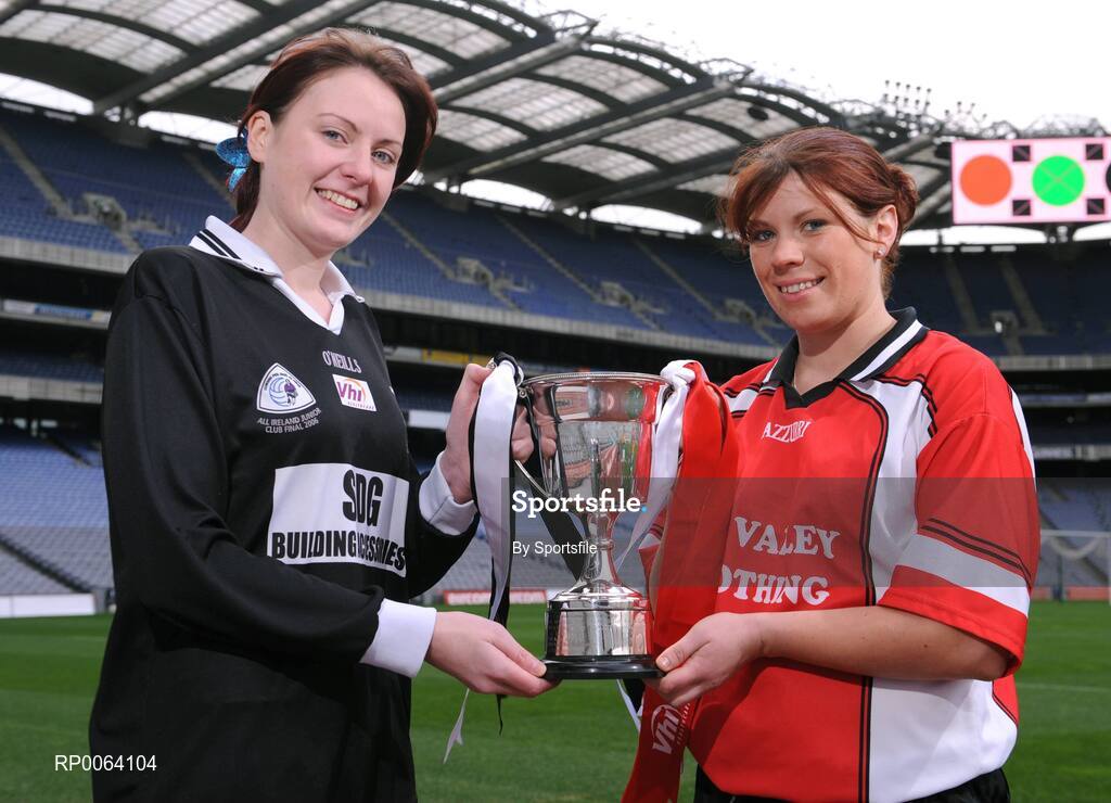 18 November 2008; Intermediate players Sinead Mohan, left, captain of Emyvale, Co. Monaghan, and Lisa Ni Shuibhne, Ballingeary Inchigeela, Cork, ahead of the 2008 Vhi Healthcare All-Ireland Club Finals. The senior, intermediate and junior finals will take place over the coming two weekends. Croke Park, Dublin. Photo by Sportsfile