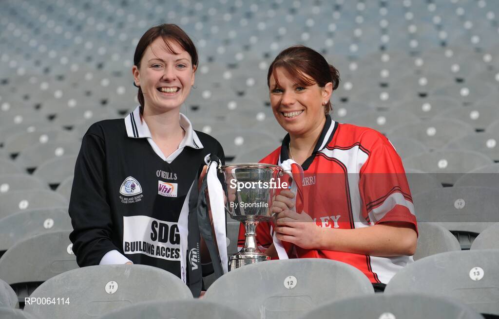 18 November 2008; Intermediate players Sinead Mohan, left, captain of Emyvale, Co. Monaghan, and Lisa Ni Shuibhne, Ballingeary Inchigeela, Cork, ahead of the 2008 Vhi Healthcare All-Ireland Club Finals. The senior, intermediate and junior finals will take place over the coming two weekends. Croke Park, Dublin. Photo by Sportsfile