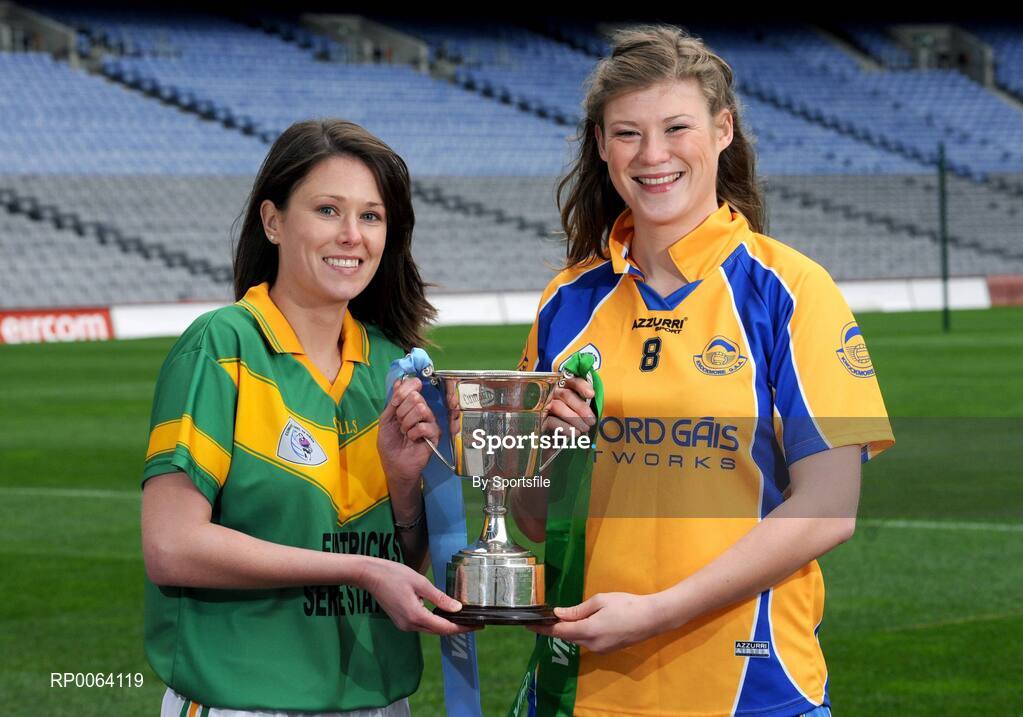 18 November 2008; Junior players Fiona O'Neill, left, captain Kilmihil, Co. Clare, and Aine Clarke, captain Knockmore, Co. Mayo, ahead of the 2008 Vhi Healthcare All-Ireland Club Finals. The senior, intermediate and junior finals will take place over the coming two weekends. Croke Park, Dublin. Photo by Sportsfile