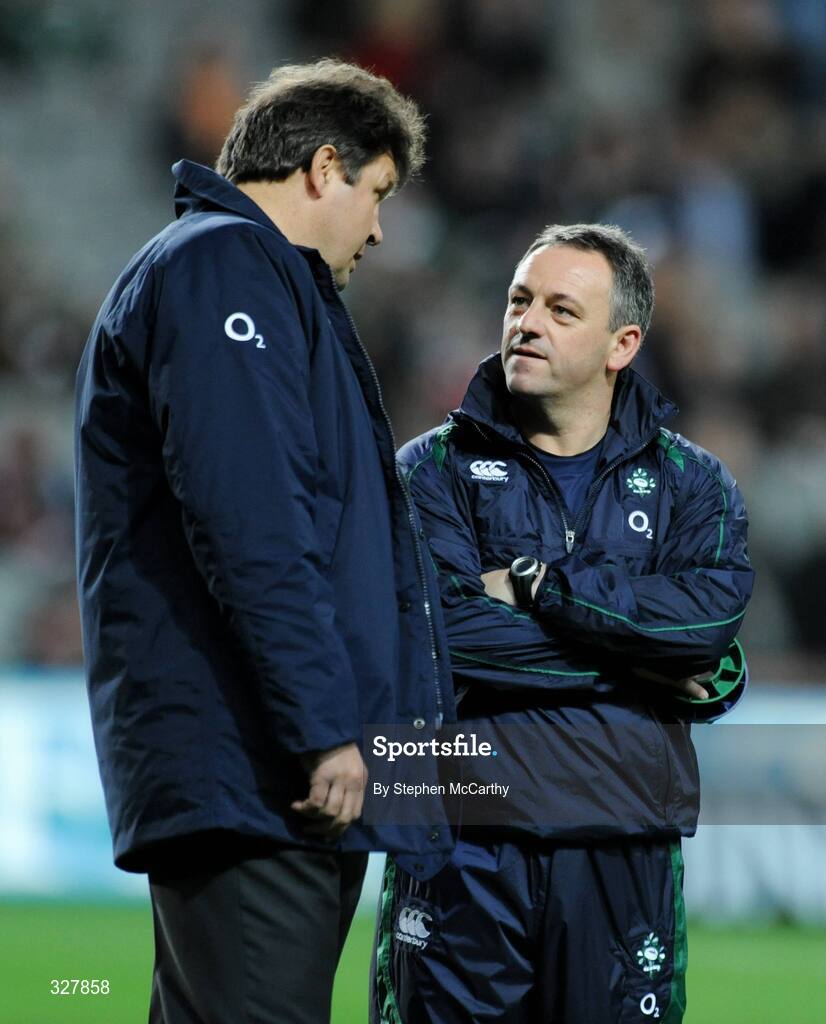 15 November 2008; Ireland kicking coach Mark Tainton speaking with forwards coach Gert Smal ahead of the game. Guinness Autumn Internationals, Ireland v New Zealand, Croke Park, Dublin. Picture credit: Stephen McCarthy / SPORTSFILE