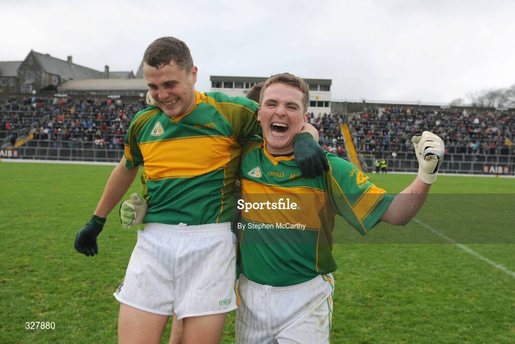 16 November 2008; Brian Driscoll, left, and Wayne O'Sullivan, Skellig Rangers, celebrate after their side's victory. Kerry Junior Football Final, Skellig Rangers v Beale, Fitzgerald Stadium, Killarney, Co. Kerry. Picture credit: Stephen McCarthy / SPORTSFILE
