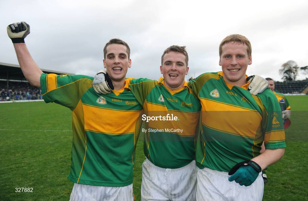 16 November 2008; Brothers Seamus, left, Wayne, centre, and Colin O'Sullivan, Skellig Rangers, celebrate after their side's victory. Kerry Junior Football Final, Skellig Rangers v Beale, Fitzgerald Stadium, Killarney, Co. Kerry. Picture credit: Stephen McCarthy / SPORTSFILE