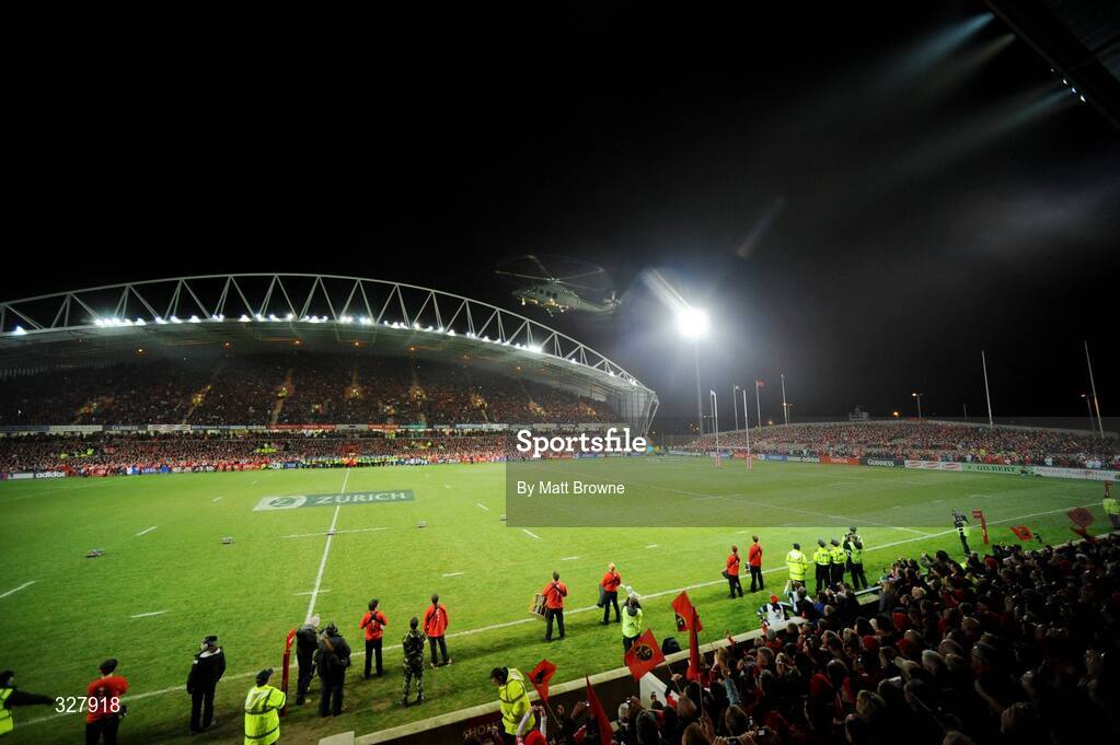 18 November 2008; The official match ball is delivered by helicopter before the match. Zurich Challenge Match, Munster v New Zealand, Thomond Park, Limerick. Picture credit: Matt Browne / SPORTSFILE