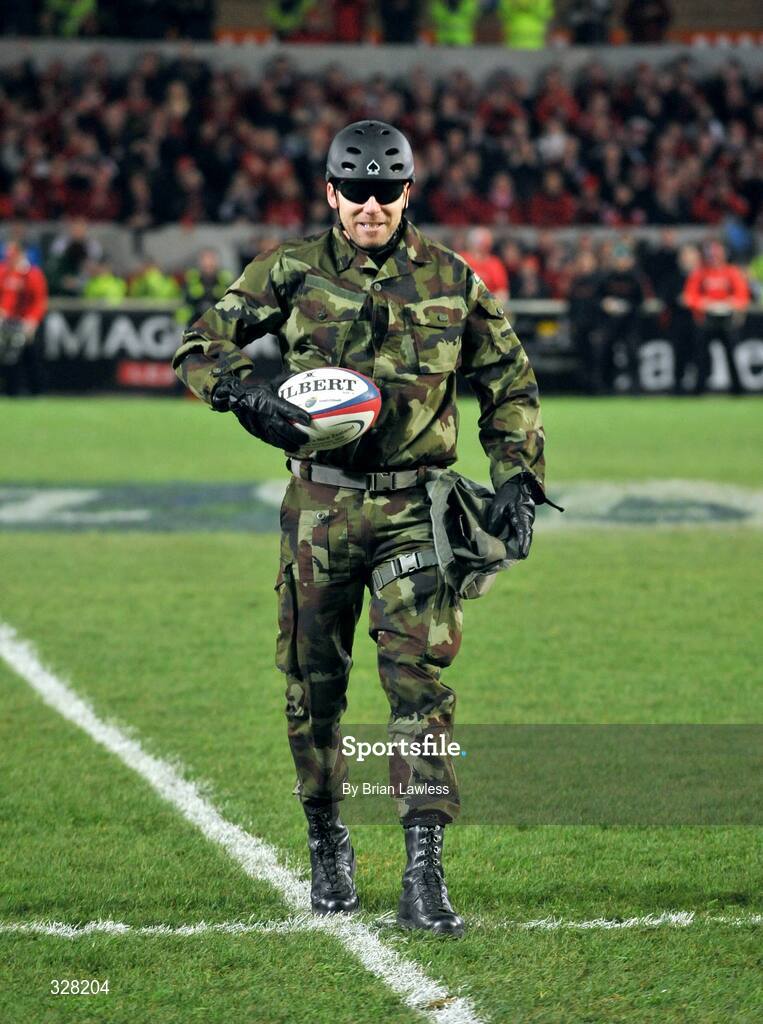 18 November 2008; The official match ball is delivered by a member of the army. Zurich Challenge Match, Munster v New Zealand, Thomond Park, Limerick. Picture credit: Brian Lawless / SPORTSFILE