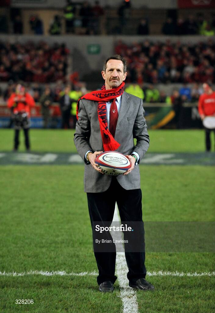 18 November 2008; Captain of the 1978 Munster team that defeated the All Blacks Donal Canniffe with the official match ball. Zurich Challenge Match, Munster v New Zealand, Thomond Park, Limerick. Picture credit: Brian Lawless / SPORTSFILE