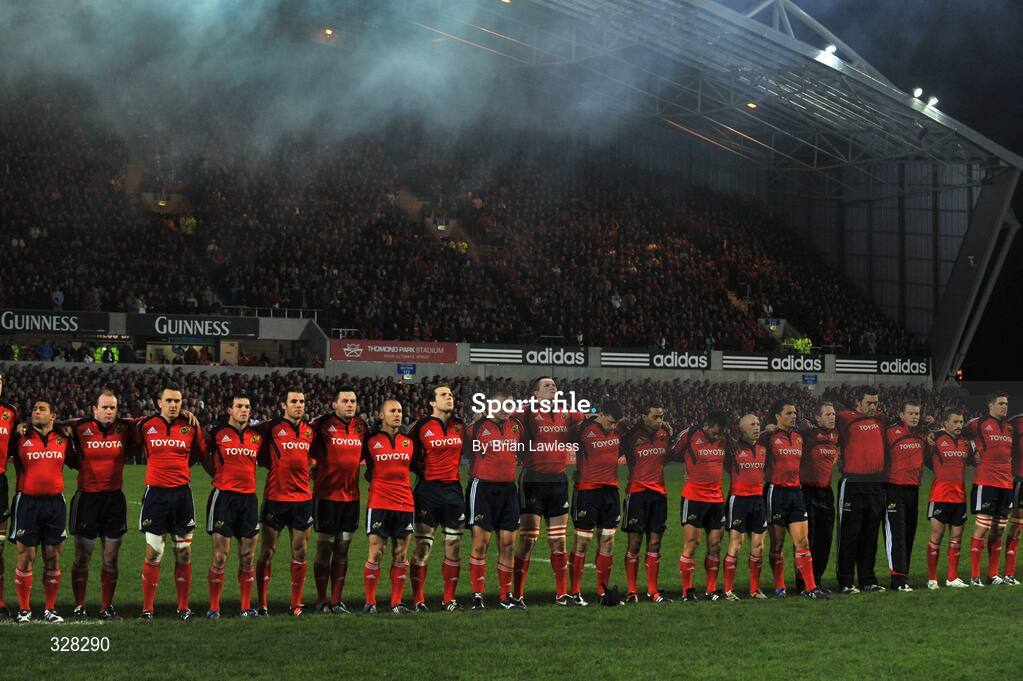 18 November 2008; The Munster players line up before the start of the match. Zurich Challenge Match, Munster v New Zealand, Thomond Park, Limerick. Picture credit: Brian Lawless / SPORTSFILE