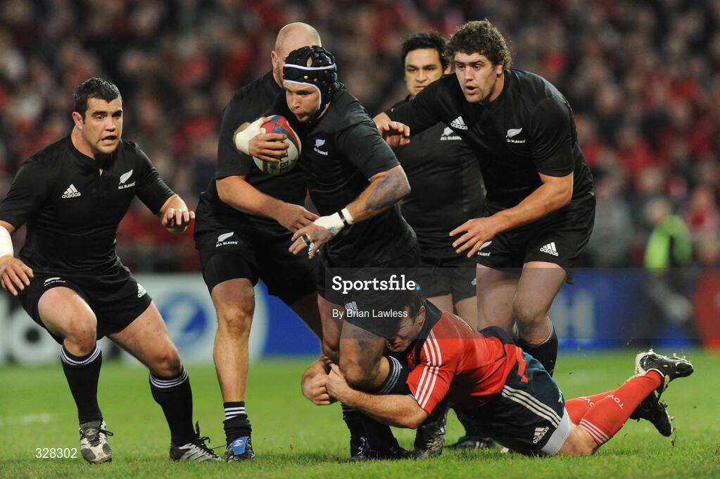 18 November 2008; Scott Waldrom, New Zealand, in action against Frank Sheahan, Munster. Zurich Challenge Match, Munster v New Zealand, Thomond Park, Limerick. Picture credit: Brian Lawless / SPORTSFILE