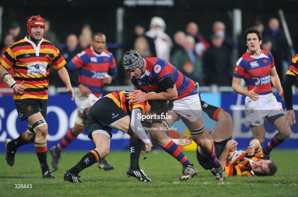 21 November 2008; Ben Clarke, Clontarf, is tackled by David Hewitt, Lansdowne. Leinster Senior League Cup Final, Clontarf v Lansdowne, Donnybrook Stadium, Dublin. Picture credit: Stephen McCarthy / SPORTSFILE