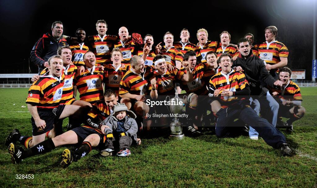 21 November 2008; The Lansdowne team celebrate with the cup after the match. Leinster Senior League Cup Final, Clontarf v Lansdowne, Donnybrook Stadium, Dublin. Picture credit: Stephen McCarthy / SPORTSFILE