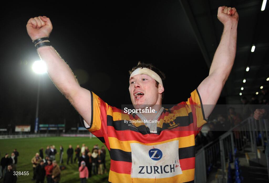 21 November 2008; Lansdowne captain Alan Maher celebrates after the game. Leinster Senior League Cup Final, Clontarf v Lansdowne, Donnybrook Stadium, Dublin. Picture credit: Stephen McCarthy / SPORTSFILE