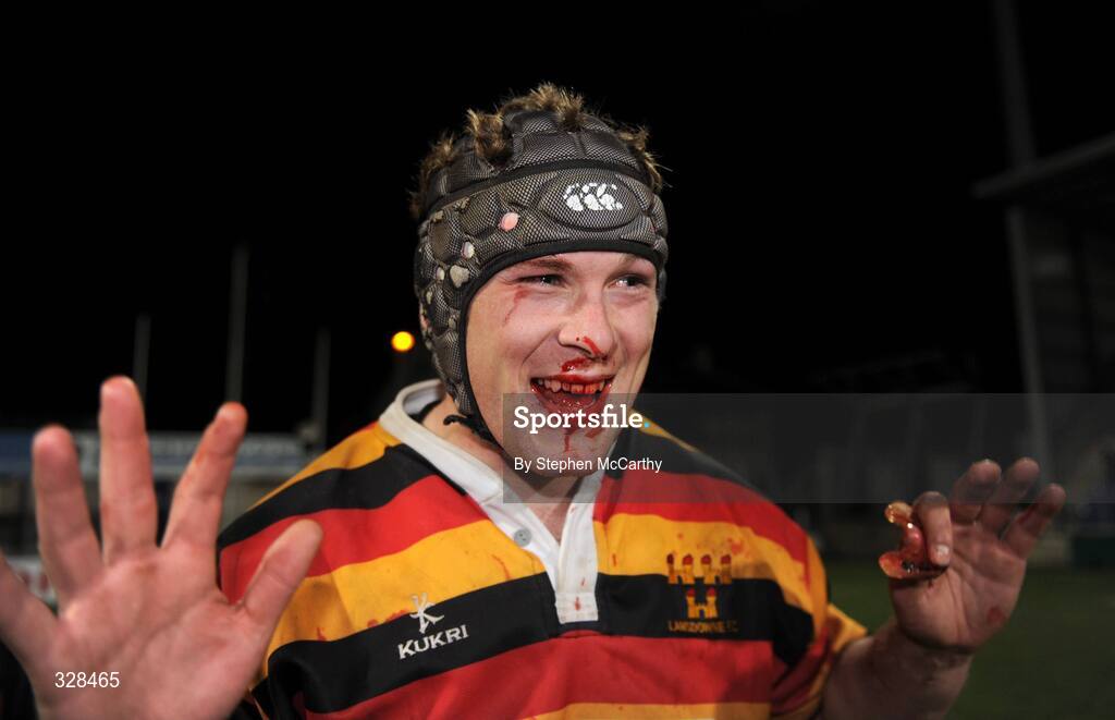 21 November 2008; Lansdowne captain Alan Maher celebrates after the match. Leinster Senior League Cup Final, Clontarf v Lansdowne, Donnybrook Stadium, Dublin. Picture credit: Stephen McCarthy / SPORTSFILE