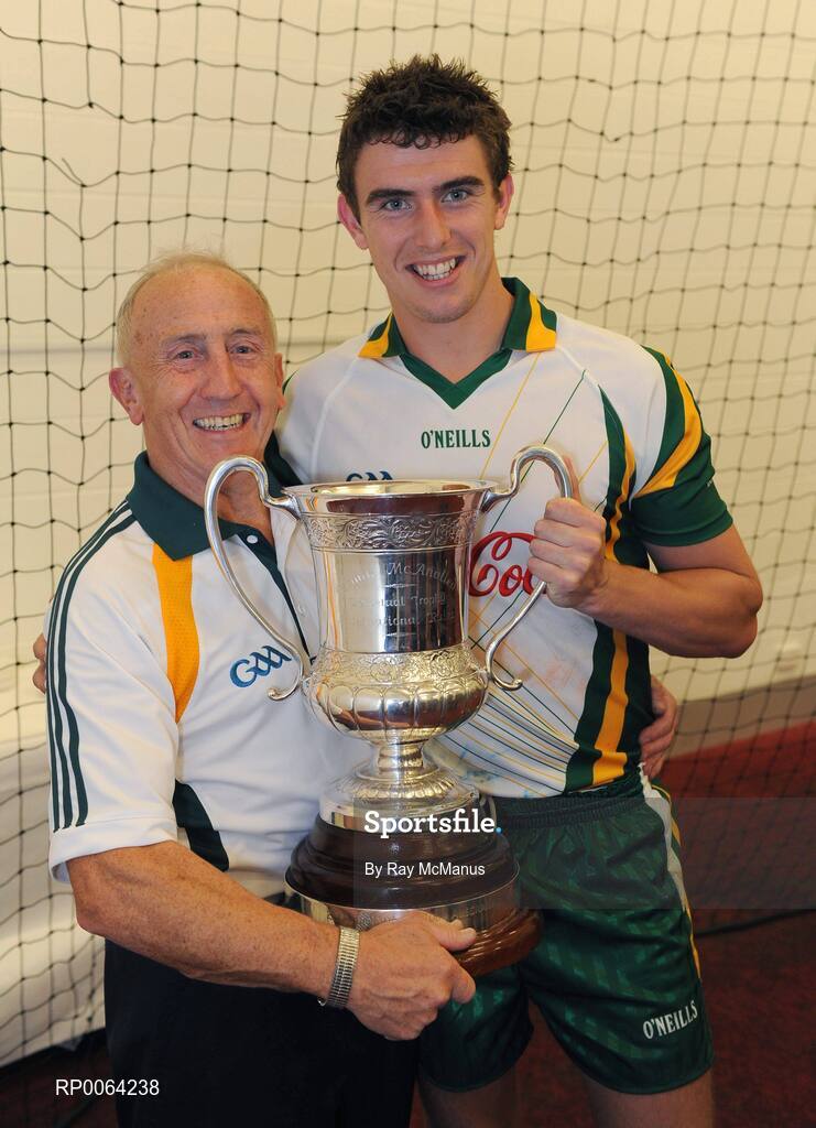 31 October 2008; Ireland manager Sean Boylan and Colm Begley, of Brisbane Lions and Laois, with the Cormac McAnallen cup after their side's victory over Australia. Toyota International Rules Series, Australia v Ireland, Melbourne Cricket Ground, Melbourne, Australia. Picture credit: Ray McManus / SPORTSFILE