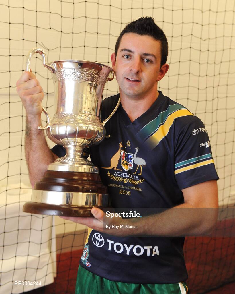 31 October 2008; Ireland's Aidan O'Mahony, from Kerry, with the Cormac McAnallen Cup after their side's victory over Australia. Toyota International Rules Series, Australia v Ireland, Melbourne Cricket Ground, Melbourne, Australia. Picture credit: Ray McManus / SPORTSFILE