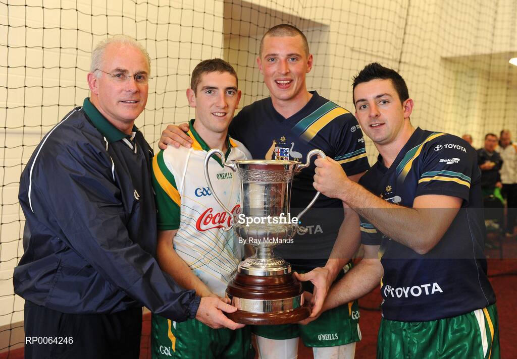 31 October 2008; Ireland and Kerry players, from left, Killian Young, Kieran Donaghy and Aidan O'Mahony with Tour manager Sean Walsh with the Cormac McAnallen Cup after their side's victory over Australia. Toyota International Rules Series, Australia v Ireland, Melbourne Cricket Ground, Melbourne, Australia. Picture credit: Ray McManus / SPORTSFILE