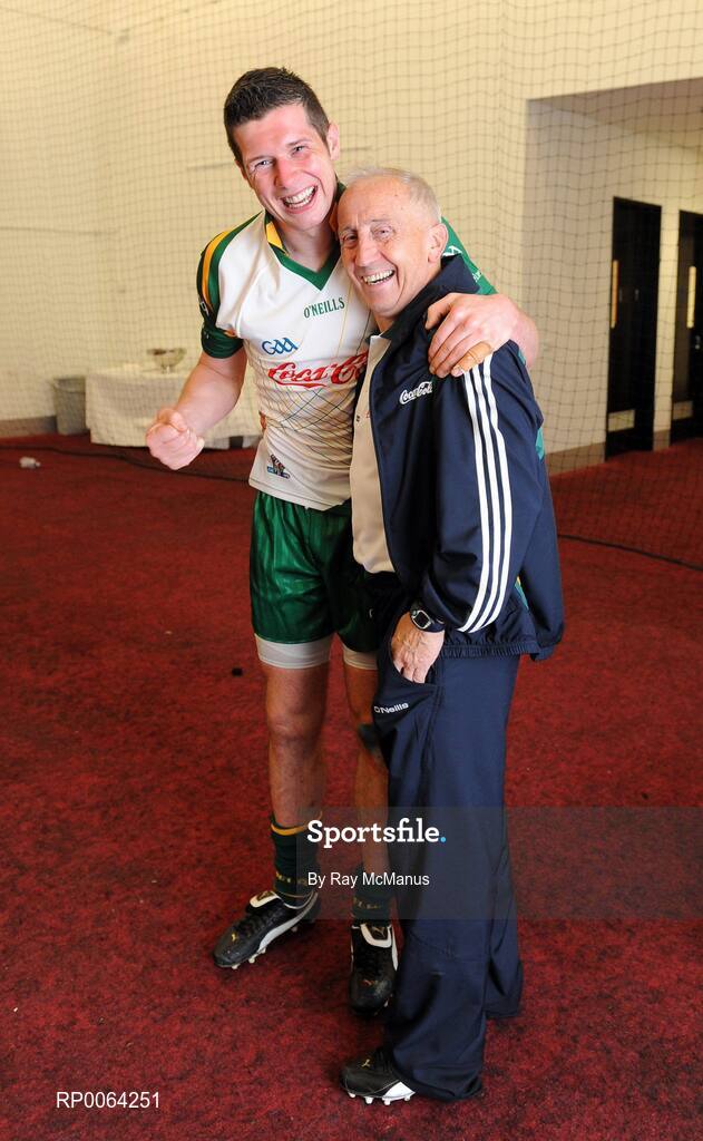 31 October 2008; Ireland manager Sean Boylan with captain Sean Cavanagh after victory over Australia. Toyota International Rules Series, Australia v Ireland, Melbourne Cricket Ground, Melbourne, Australia. Picture credit: Ray McManus / SPORTSFILE