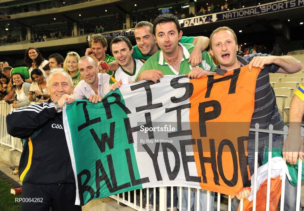 31 October 2008; Ireland manager Sean Boylan with supporters after victory over Australia. Toyota International Rules Series, Australia v Ireland, Melbourne Cricket Ground, Melbourne, Australia. Picture credit: Ray McManus / SPORTSFILE