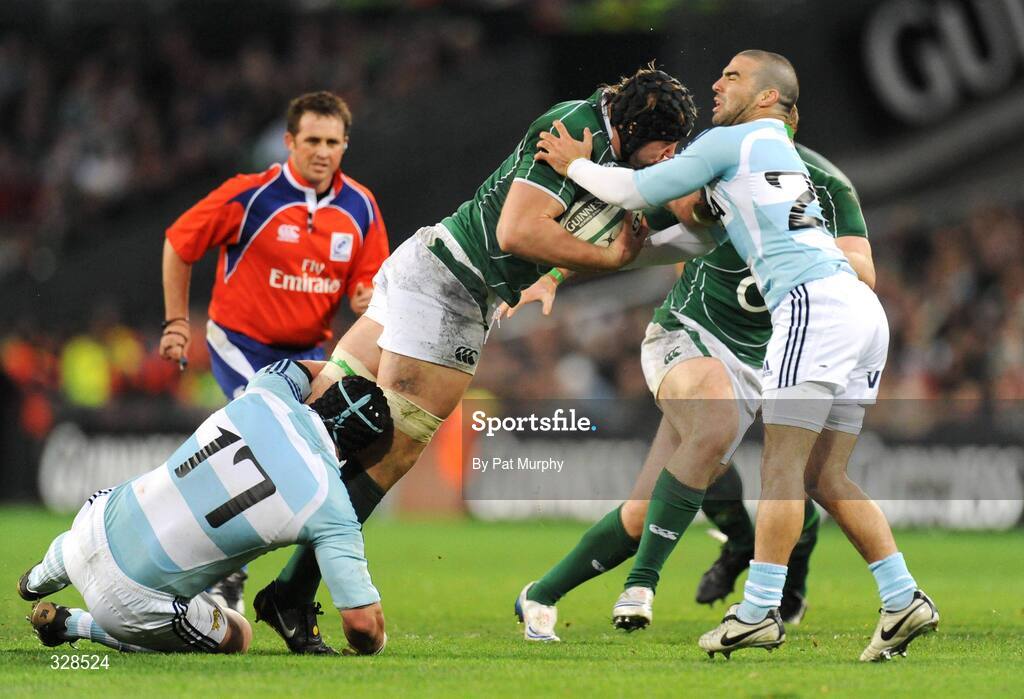 22 November 2008; Stephen Ferris, Ireland, in action against Marcos Ayerza, left, and Agustin Figuerola, Argentina. Guinness Autumn Internationals, Ireland v Argentina, Croke Park, Dublin. Picture credit: Pat Murphy / SPORTSFILE