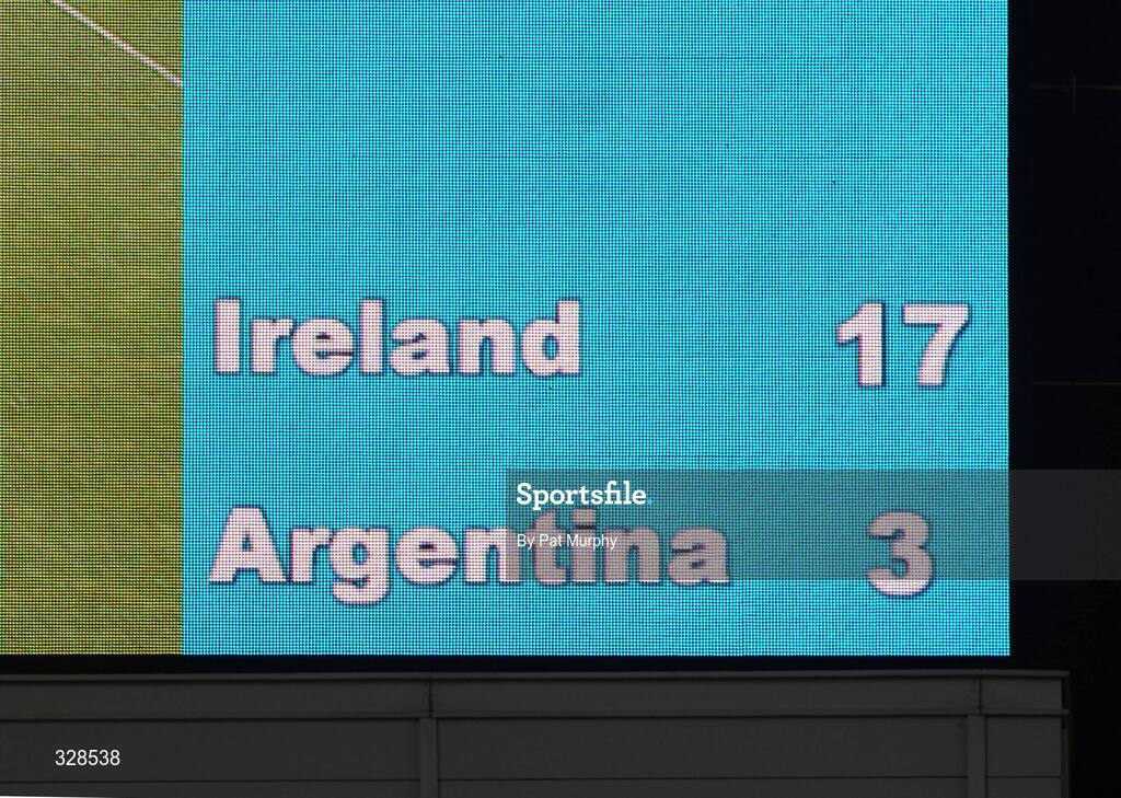 22 November 2008; A general view of the scoreboard at the end of the game. Guinness Autumn Internationals, Ireland v Argentina, Croke Park, Dublin. Picture credit: Pat Murphy / SPORTSFILE
