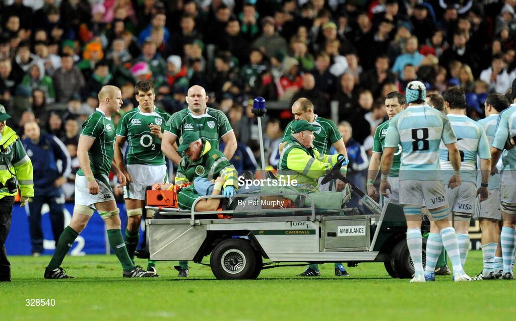 22 November 2008; Ireland's David Wallace is taken from the field on a stretcher after receiving an injury. Guinness Autumn Internationals, Ireland v Argentina, Croke Park, Dublin. Picture credit: Pat Murphy / SPORTSFILE