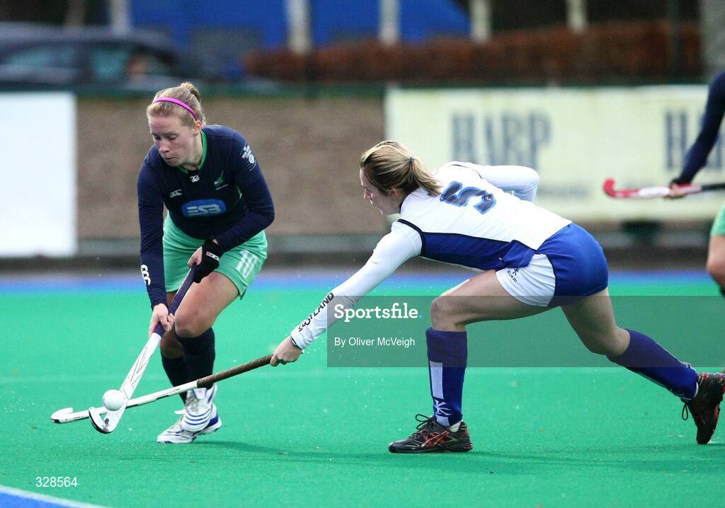 22 November 2008; Shirley McCay, Ireland, in action against Alison Bell, Scotland. Women's International, Ireland v Scotland, Banbridge Hockey Club, Banbridge, Co. Down. Picture credit: Oliver McVeigh / SPORTSFILE