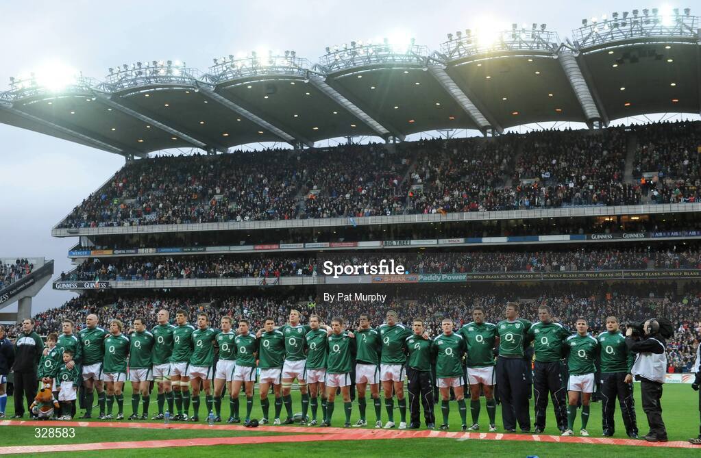 22 November 2008; The Ireland team during the National Anthems. Guinness Autumn Internationals, Ireland v Argentina, Croke Park, Dublin. Picture credit: Pat Murphy / SPORTSFILE