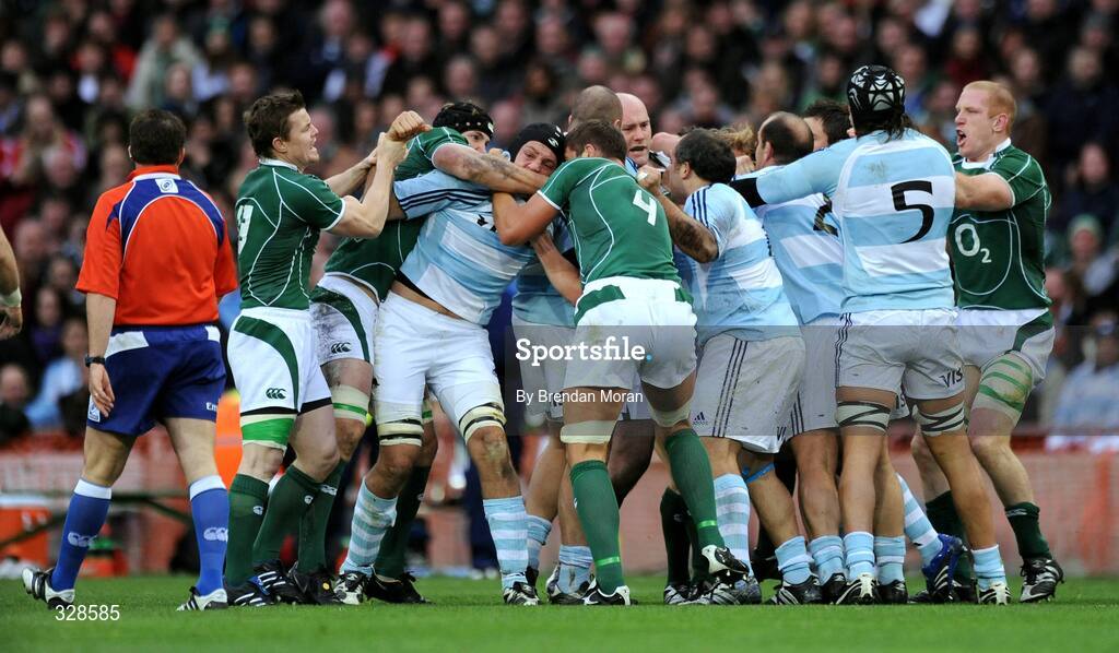 22 November 2008; Players from both sides get involved in a tussle during the first half. Guinness Autumn Internationals, Ireland v Argentina, Croke Park, Dublin. Picture credit: Brendan Moran / SPORTSFILE