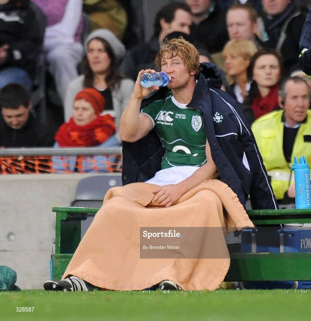 22 November 2008; Jerry Flannery, Ireland, sits on the bench after coming off with an injury. Guinness Autumn Internationals, Ireland v Argentina, Croke Park, Dublin. Picture credit: Brendan Moran / SPORTSFILE