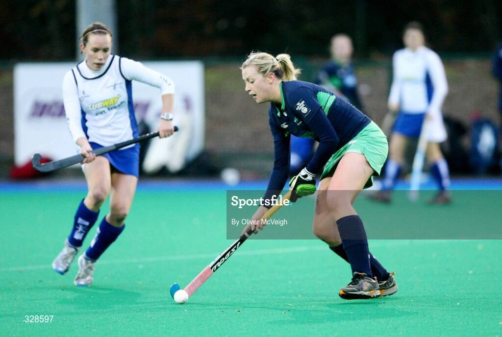 22 November 2008; Emma Clarke, Ireland, in action against Nikki Kidd, Scotland. Women's International, Ireland v Scotland, Banbridge Hockey Club, Banbridge, Co. Down. Picture credit: Oliver McVeigh / SPORTSFILE