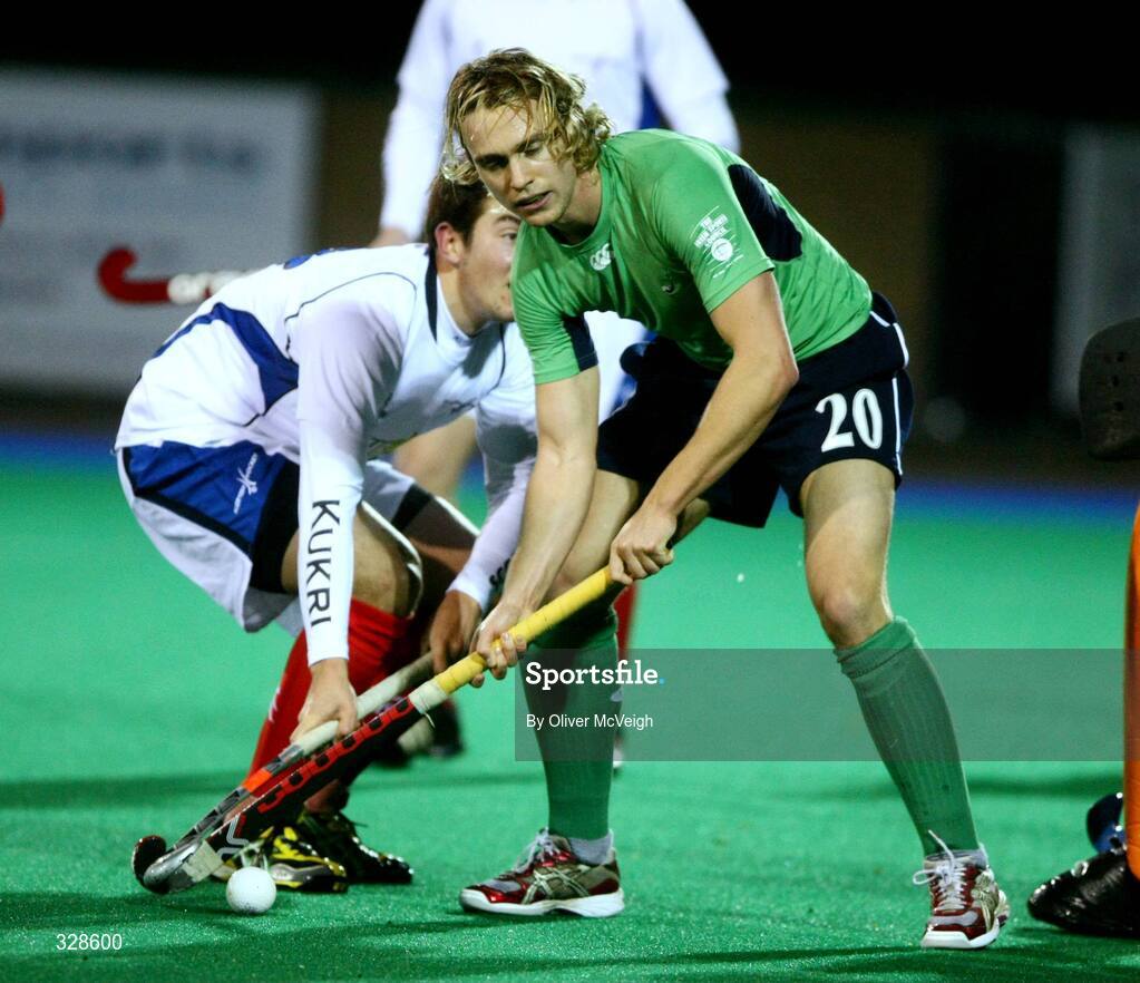 22 November 2008; Mitch Darling, Ireland, in action against William Marshall, Scotland. Men's International, Ireland v Scotland, Banbridge Hockey Club, Banbridge, Co. Down. Picture credit: Oliver McVeigh / SPORTSFILE