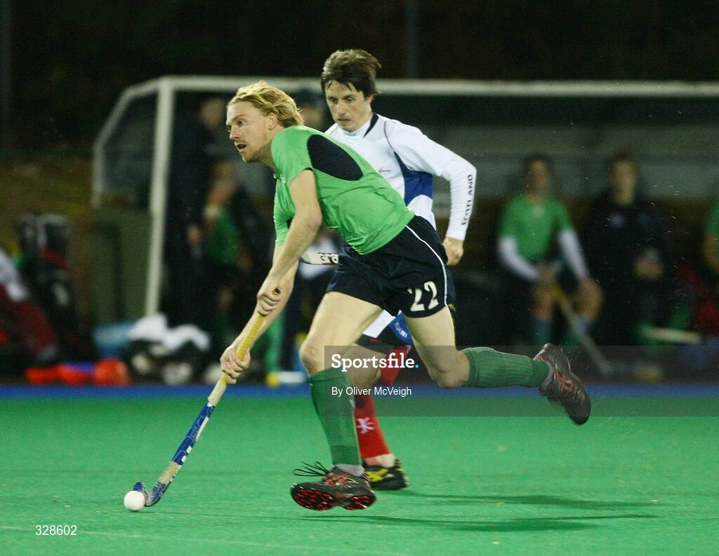 22 November 2008; Phelie Maguire, Ireland, in action against Chris Nelson, Scotland. Men's International, Ireland v Scotland, Banbridge Hockey Club, Banbridge, Co. Down. Picture credit: Oliver McVeigh / SPORTSFILE