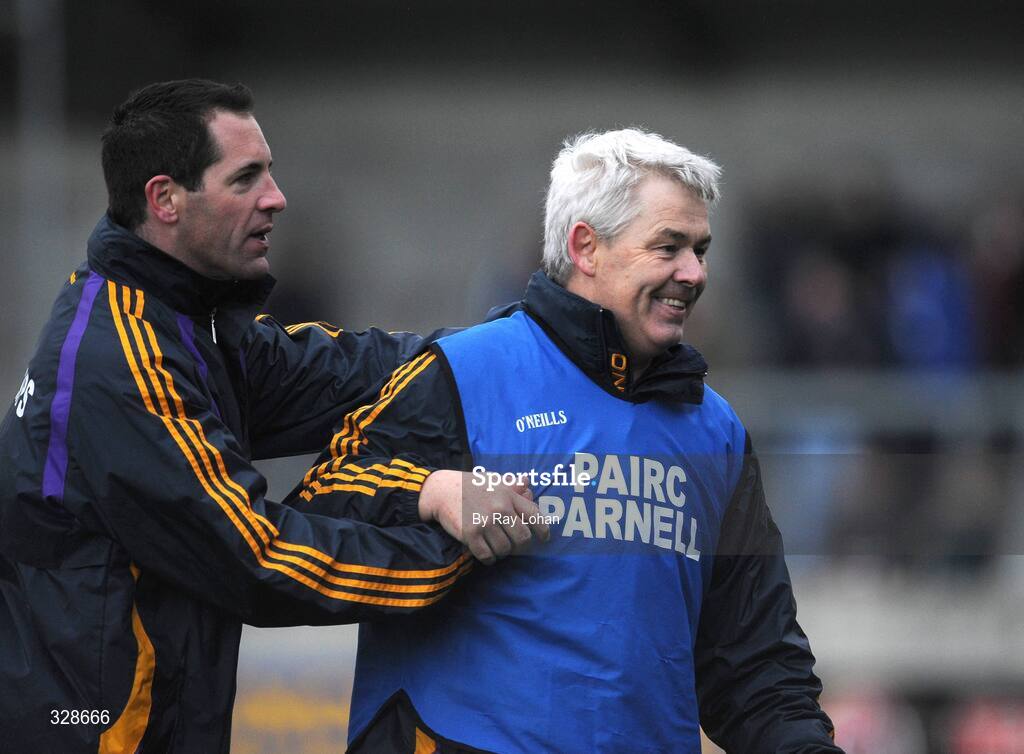 23 November 2008; Selector Mark Duncan, left, and Manager Paddy Carr, Kilmacud Crokes, celebrate after the final whistle. AIB Leinster Senior Club Football Championship Semi-Final, Kilmacud Crokes v Navan O'Mahony's, Parnell Park, Dublin. Picture credit: Ray Lohan / SPORTSFILE *** Local Caption ***