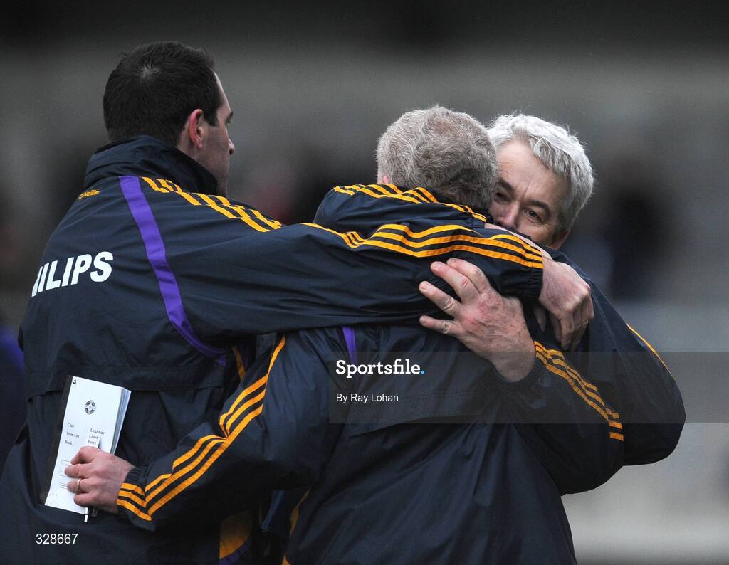 23 November 2008; Kilmacud Crokes Manager Paddy Carr, right, celebrates with selectors Paddy Walsh and Mark Dungan after the final whistle. AIB Leinster Senior Club Football Championship Semi-Final, Kilmacud Crokes v Navan O'Mahony's, Parnell Park, Dublin. Picture credit: Ray Lohan / SPORTSFILE *** Local Caption ***