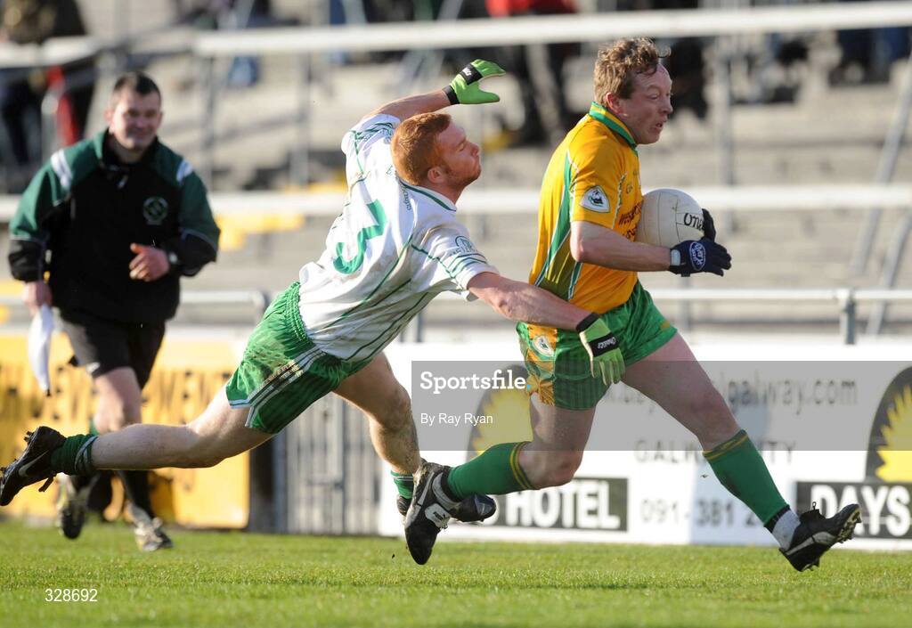 23 November 2008; Trevor Burke, Corofin, in action against Ross Donovan, Eastern Harps. AIB Connacht Senior Club Football Championship Final, Corofin v Eastern Harps, Pearse Stadium, Galway. Picture credit: Ray Ryan / SPORTSFILE