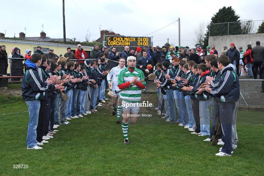 23 November 2008; Cork hurler Timmy McCarthy leads the St Colman's VX team out before the game. Match to celebrate 150th Anniversary of St Colman's College, St Colman's XV v Cork Selection XV, Fitzgerald Park, Fermoy, Co. Cork. Picture credit: Brendan Moran / SPORTSFILE