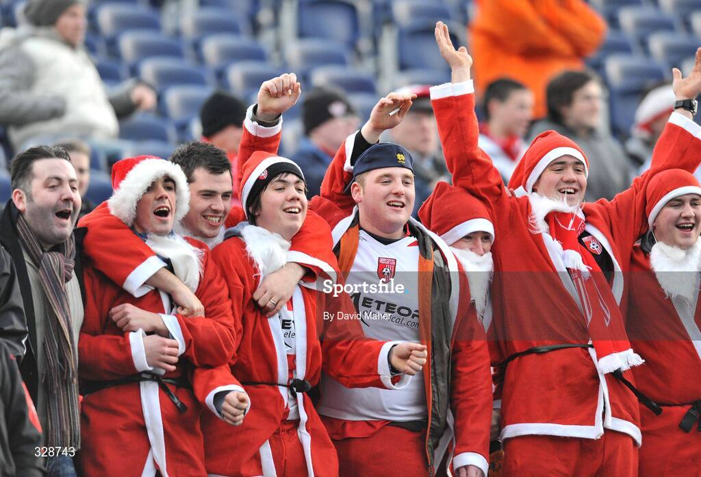 23 November 2008; Derry City supporters cheer on their team. Ford FAI Cup Final 2008, Bohemians v Derry City, RDS, Ballsbridge, Dublin. Picture credit: David Maher / SPORTSFILE