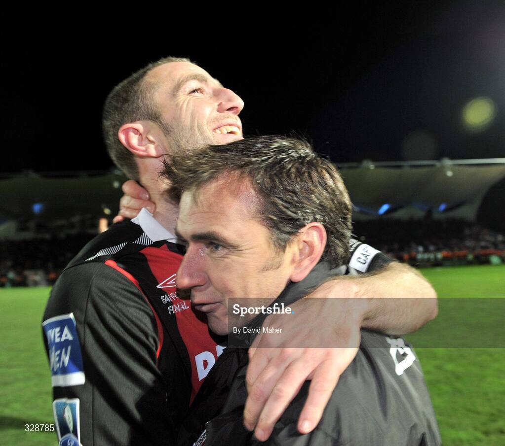 23 November 2008; Bohemians captain Owen Heary, left, celebrates at the end of the game with manager Pat Fenlon, after victory over Derry City. Ford FAI Cup Final 2008, Bohemians v Derry City, RDS, Ballsbridge, Dublin. Picture credit: David Maher / SPORTSFILE