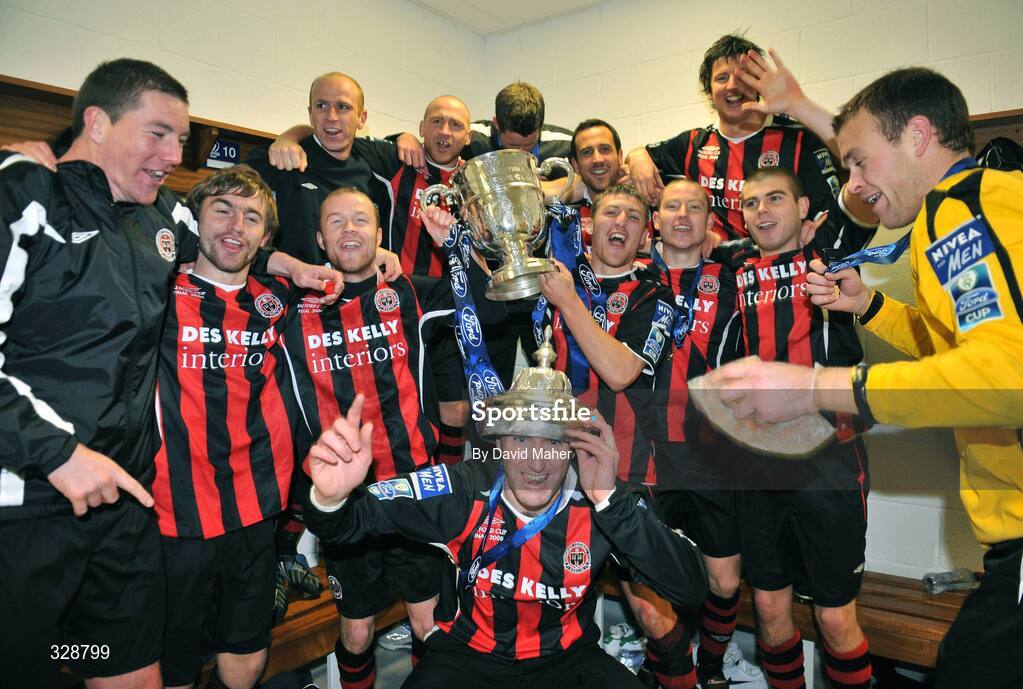 23 November 2008; Bohemians players celebrate in their dressing room after victory over Derry City. Ford FAI Cup Final 2008, Bohemians v Derry City, RDS, Ballsbridge, Dublin. Picture credit: David Maher / SPORTSFILE