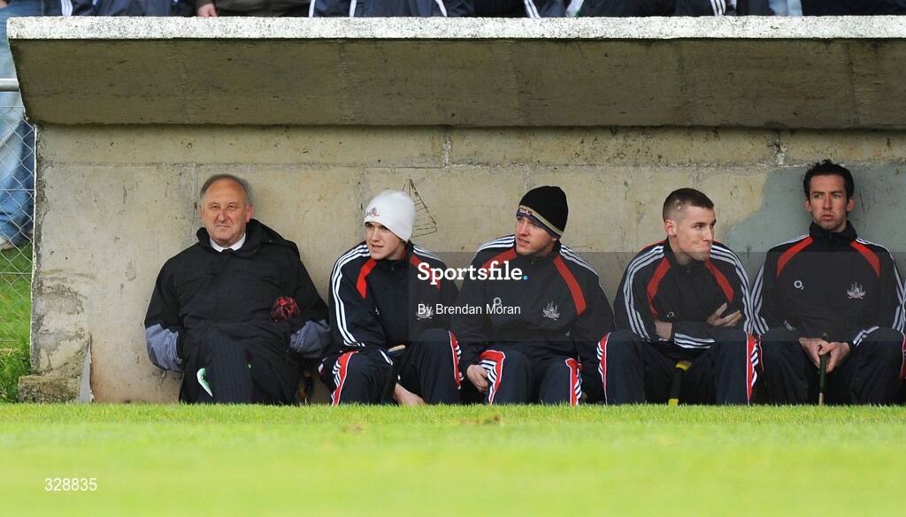 23 November 2008; Frank Murphy, left, Secretary of the Cork County Board, sits on the substitutes bench. Match to celebrate 150th Anniversary of St Colman's College, St Colman's XV v Cork Selection XV, Fitzgerald Park, Fermoy, Co. Cork. Picture credit: Brendan Moran / SPORTSFILE