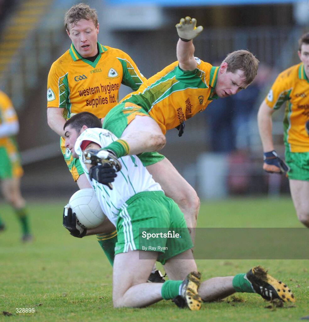 23 November 2008; Greg Higgins, Eastern Harps, in action against Kenneth Phillips, Corofin. AIB Connacht Senior Club Football Championship Final, Corofin v Eastern Harps, Pearse Stadium, Galway. Picture credit: Ray Ryan / SPORTSFILE