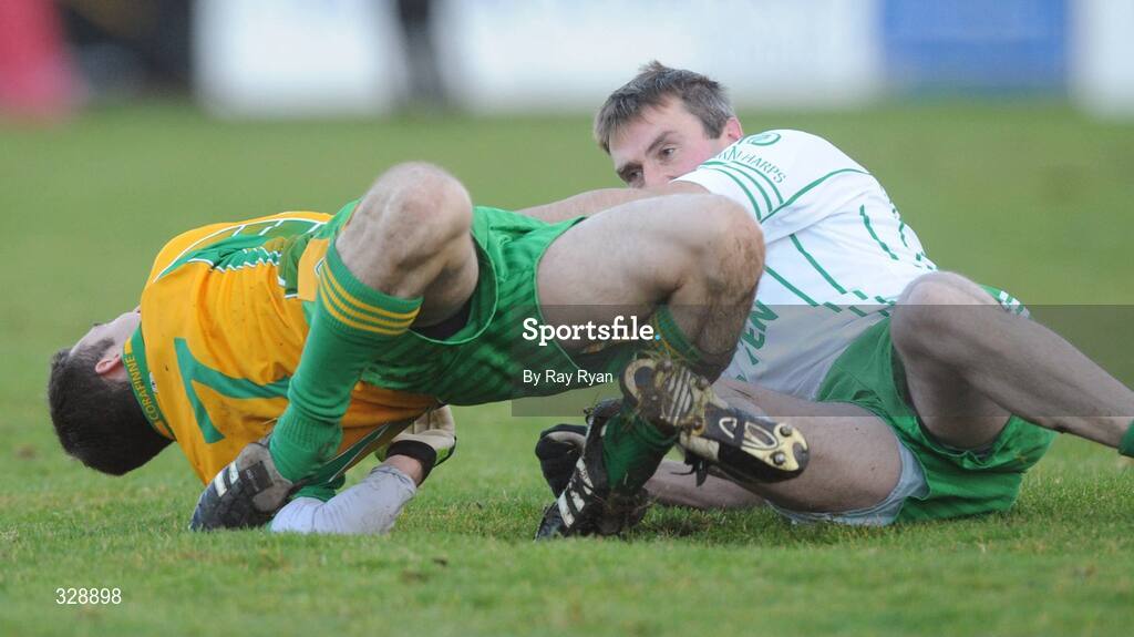 23 November 2008; Alan Burke, Corofin, in action against Keith Carty, Eastern Harps. AIB Connacht Senior Club Football Championship Final, Corofin v Eastern Harps, Pearse Stadium, Galway. Picture credit: Ray Ryan / SPORTSFILE *** Local Caption ***