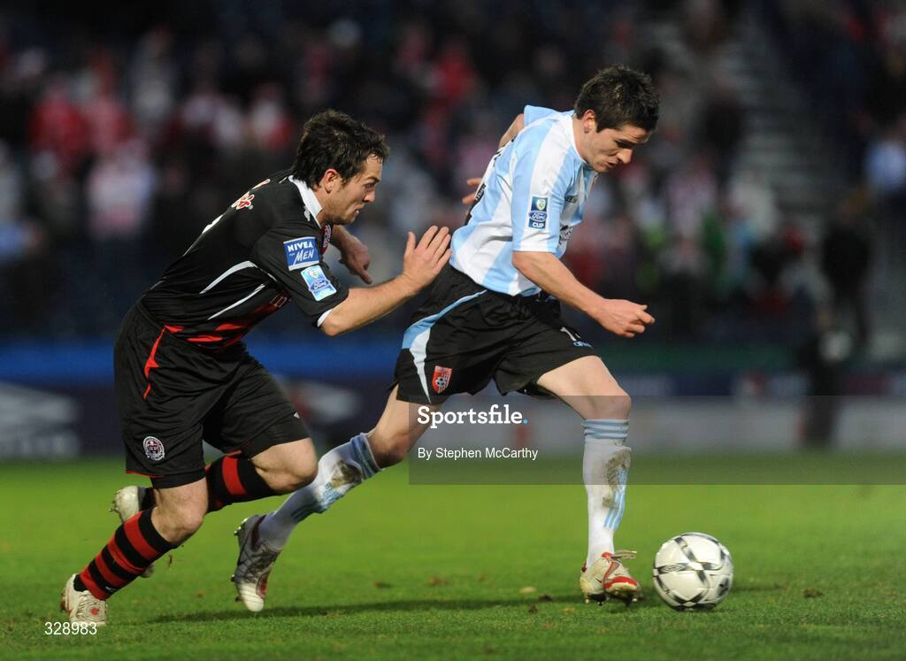 23 November 2008; Gareth McGlynn, Derry City, in action against Mark Rossiter, Bohemians. Ford FAI Cup Final 2008, Bohemians v Derry City, RDS, Ballsbridge, Dublin. Picture credit: Stephen McCarthy / SPORTSFILE
