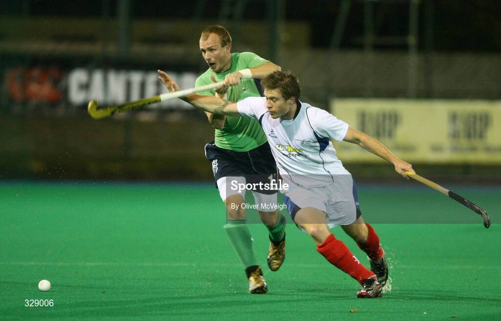 22 November 2008; Derek Salmond, Scotland, in action against Graham Shaw, Ireland. Men's International, Ireland v Scotland, Banbridge Hockey Club, Banbridge, Co. Down. Picture credit: Oliver McVeigh / SPORTSFILE