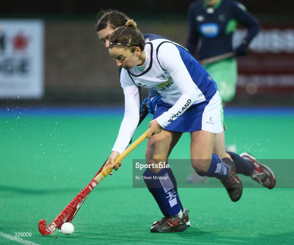 22 November 2008; Linda Clement, Scotland, in action against Michelle Harvey, Ireland. Women's International, Ireland v Scotland, Banbridge Hockey Club, Banbridge, Co. Down. Picture credit: Oliver McVeigh / SPORTSFILE