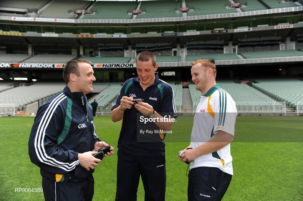 28 October 2008; Paddy Bradley, Derry, Kieran Donaghy, Kerry, and Benny Coulter, Down, after an Ireland International Rules training session. 2008 International Rules tour, Melbourne Cricket Ground, Melbourne, Auatralia. Picture credit: Ray McManus / SPORTSFILE