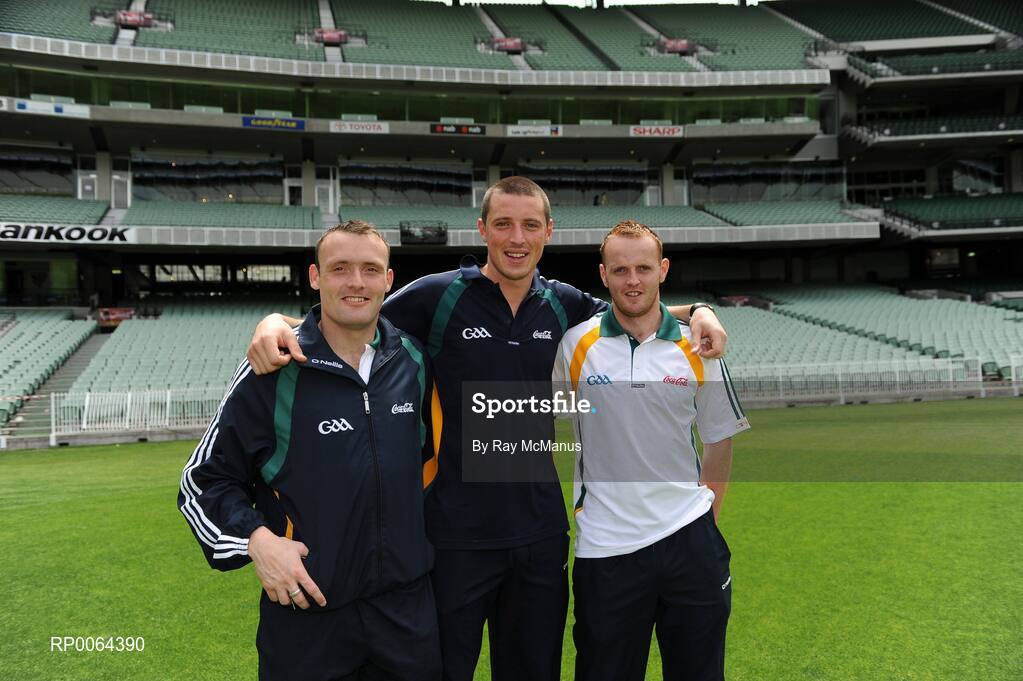 s28 October 2008; Paddy Bradley, Derry, Kieran Donaghy, Kerry, and Benny Coulter, Down, after an Ireland International Rules training session. 2008 International Rules tour, Melbourne Cricket Ground, Melbourne, Auatralia. Picture credit: Ray McManus / SPORTSFILE